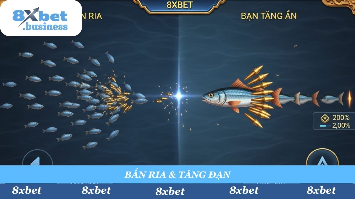 Khéo léo "bắn ria" cá nhỏ để tích lũy xu, hoặc áp dụng chiến thuật "tăng đạn" để săn những mục tiêu lớn hơn tại Bắn Cá 8xbet.