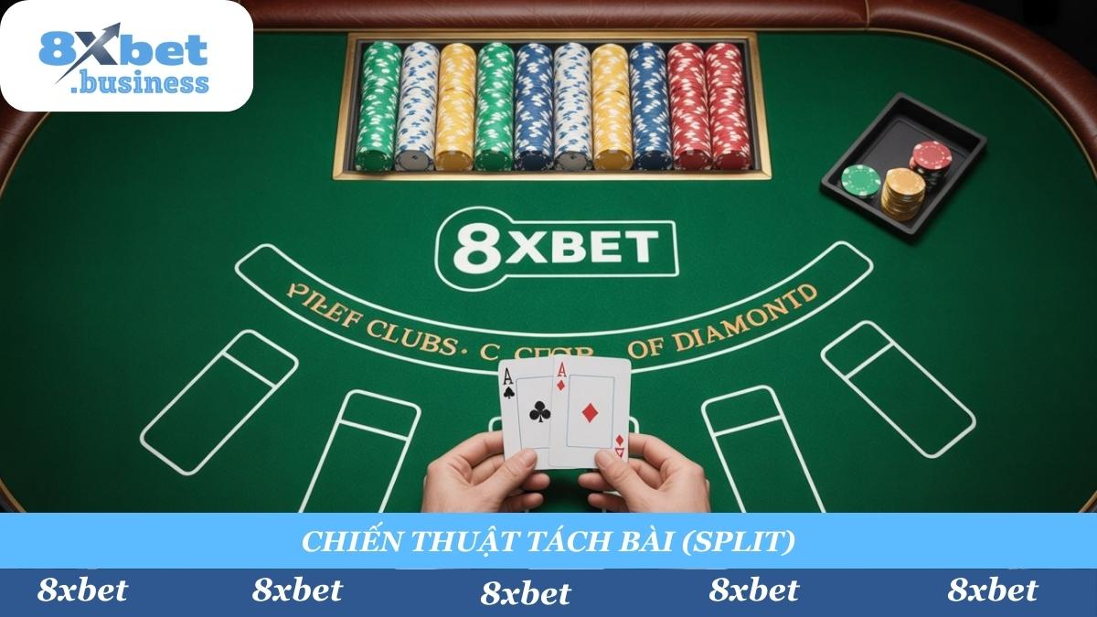 Chiến thuật của cao thủ 8xbet: Luôn 'Tách Bài' (Split) khi gặp cặp A-A hoặc 8-8 để nhân đôi cơ hội chiến thắng và áp đảo nhà cái.